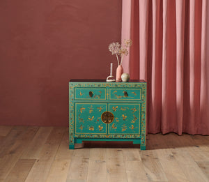Oriental decorated blue sideboard