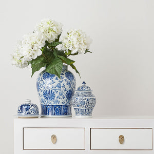 Hand Painted Blue and White Floral Ginger Jar - Return