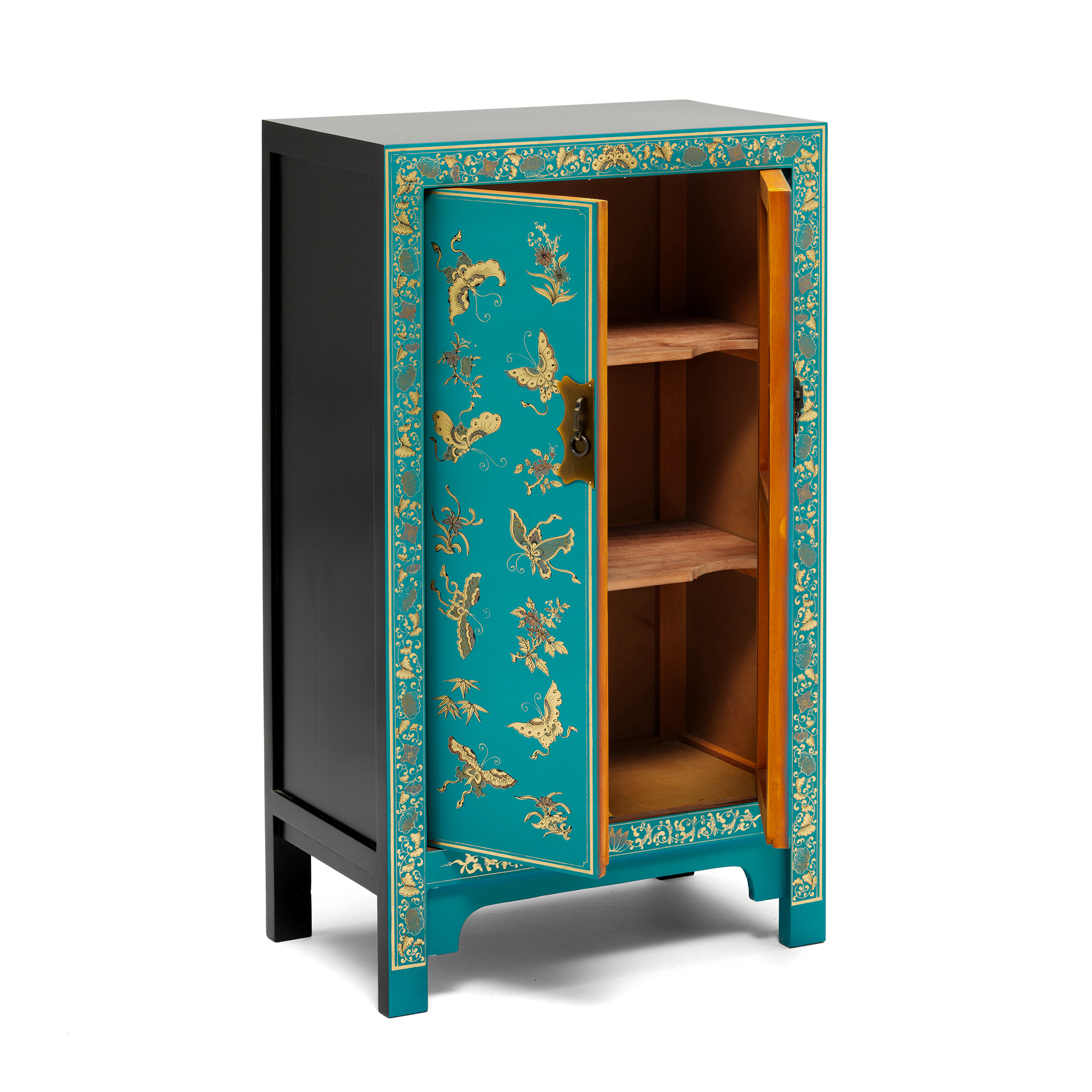 Oriental decorated blue medium cabinet