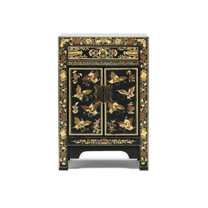 Oriental decorated black small cabinet