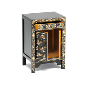 Oriental decorated black small cabinet
