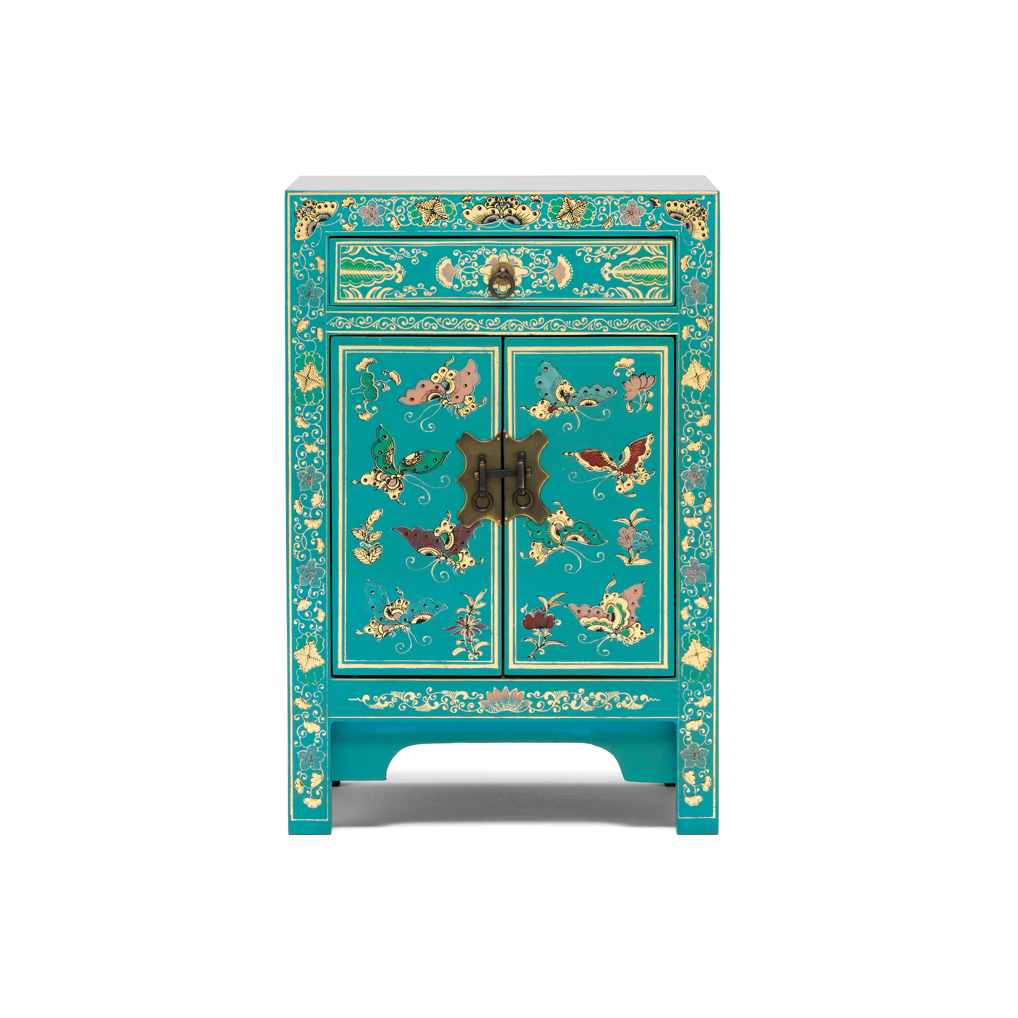 Oriental decorated blue small cabinet