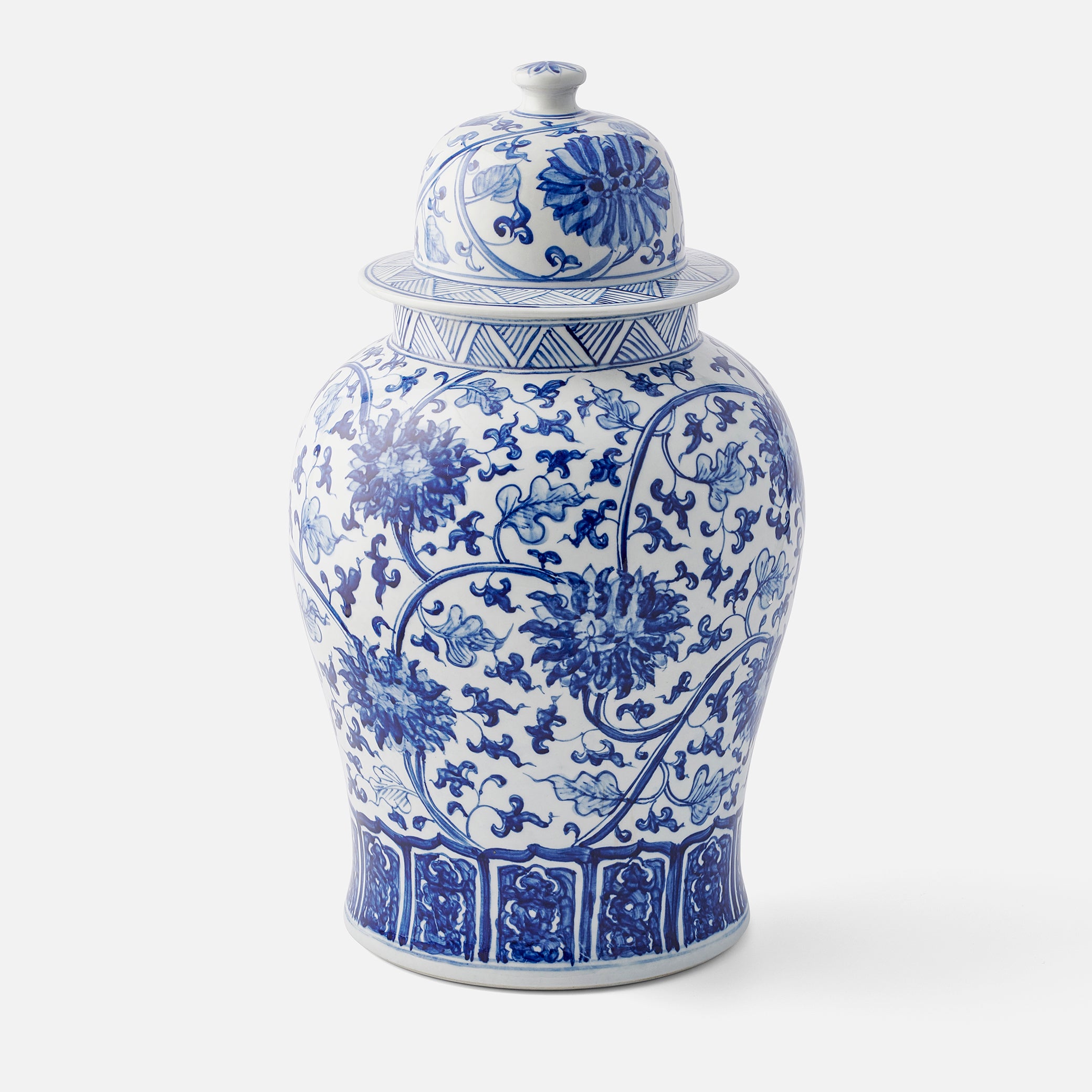 Hand Painted Blue and White Floral Ginger Jar