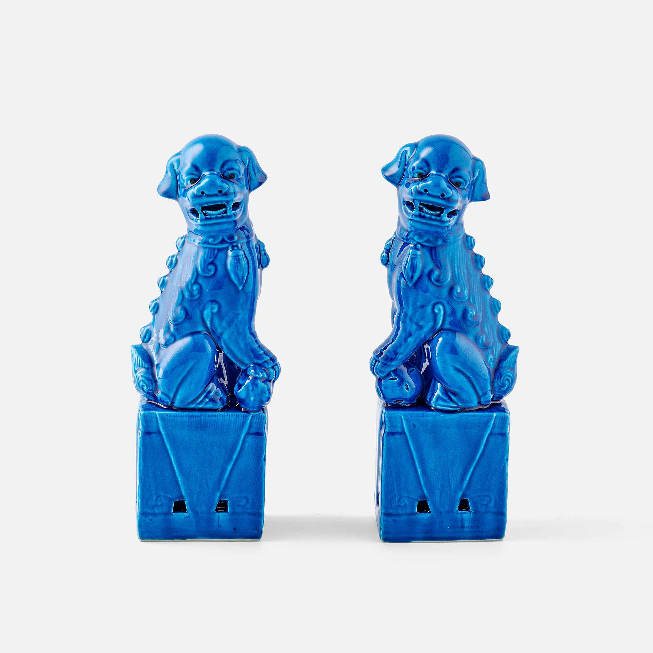 Classic Blue Foo Dogs, Pair