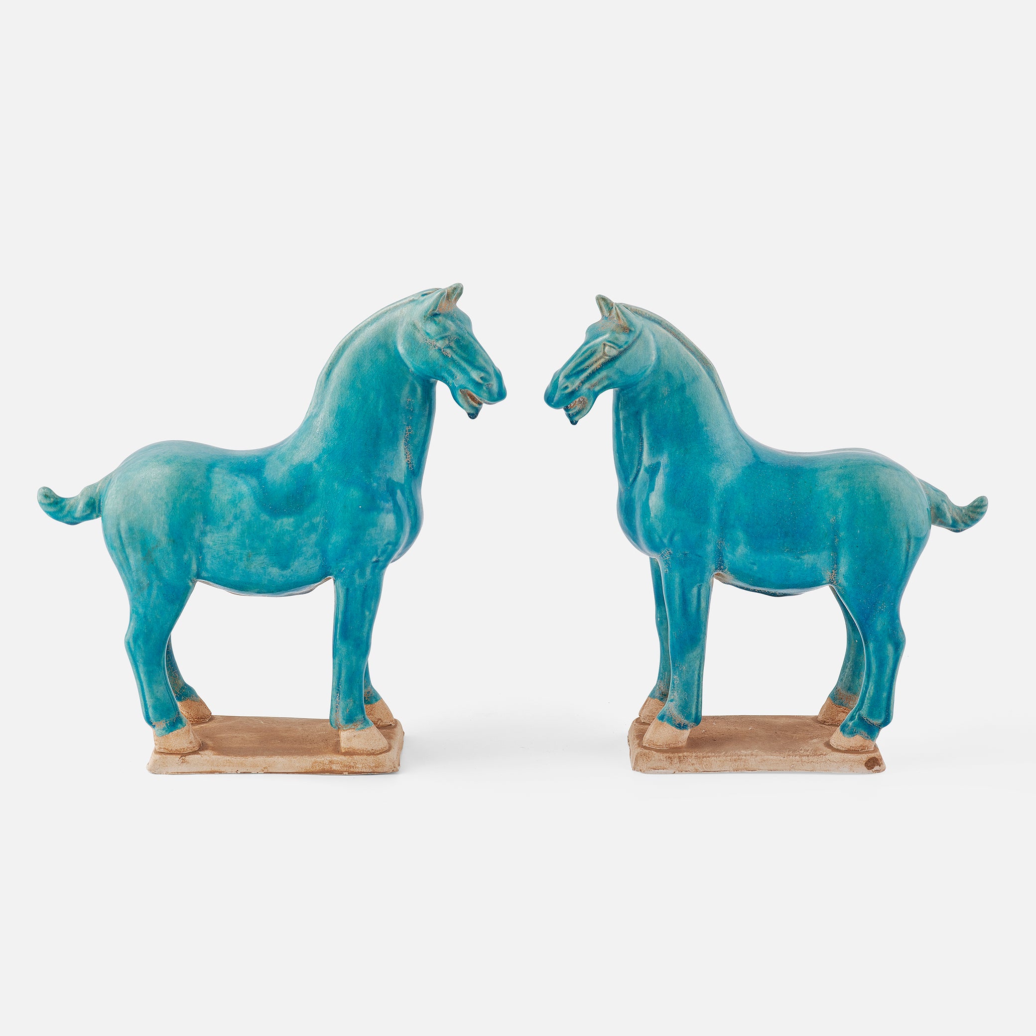 Light Blue Ceramic Horses, Pair