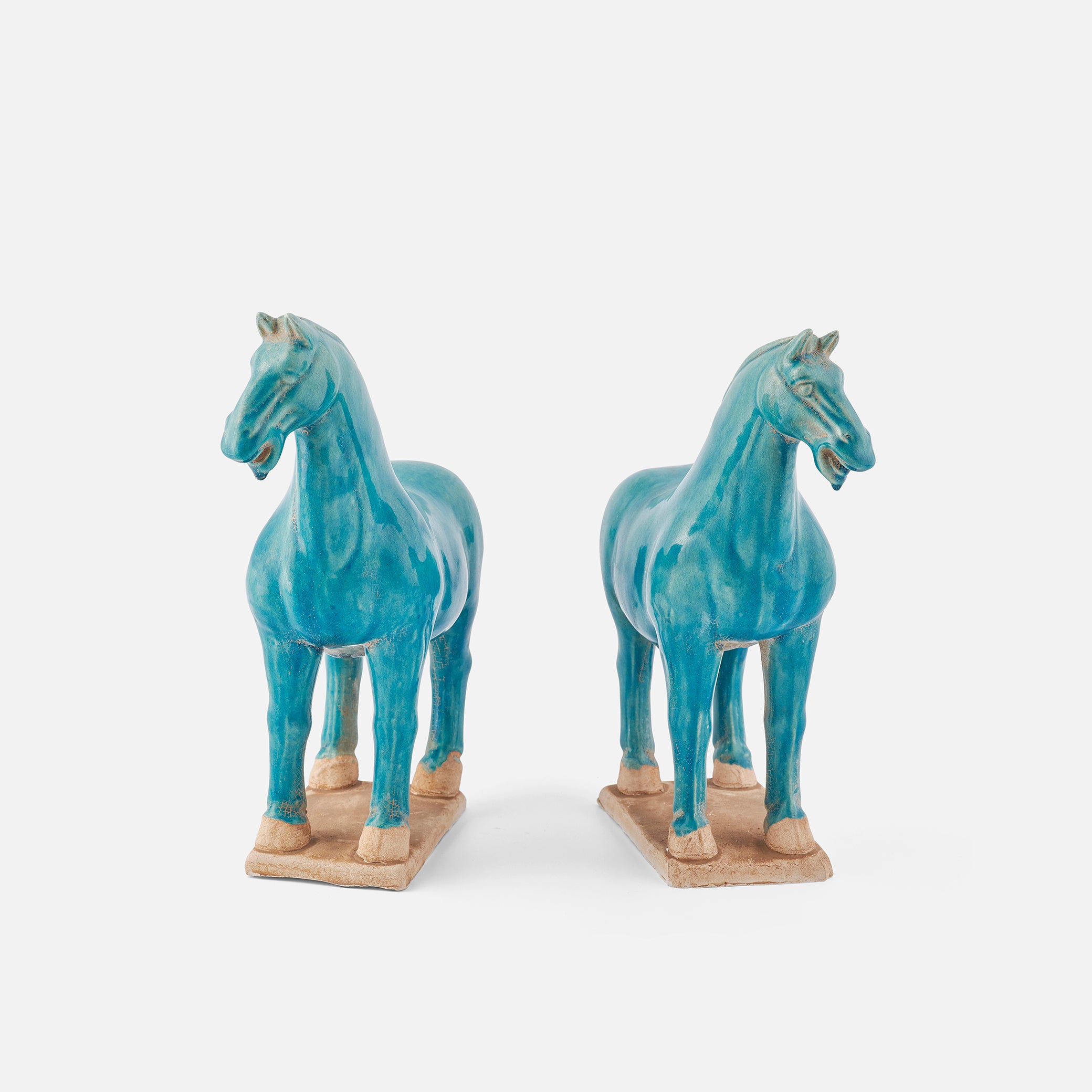 Light Blue Ceramic Horses, Pair