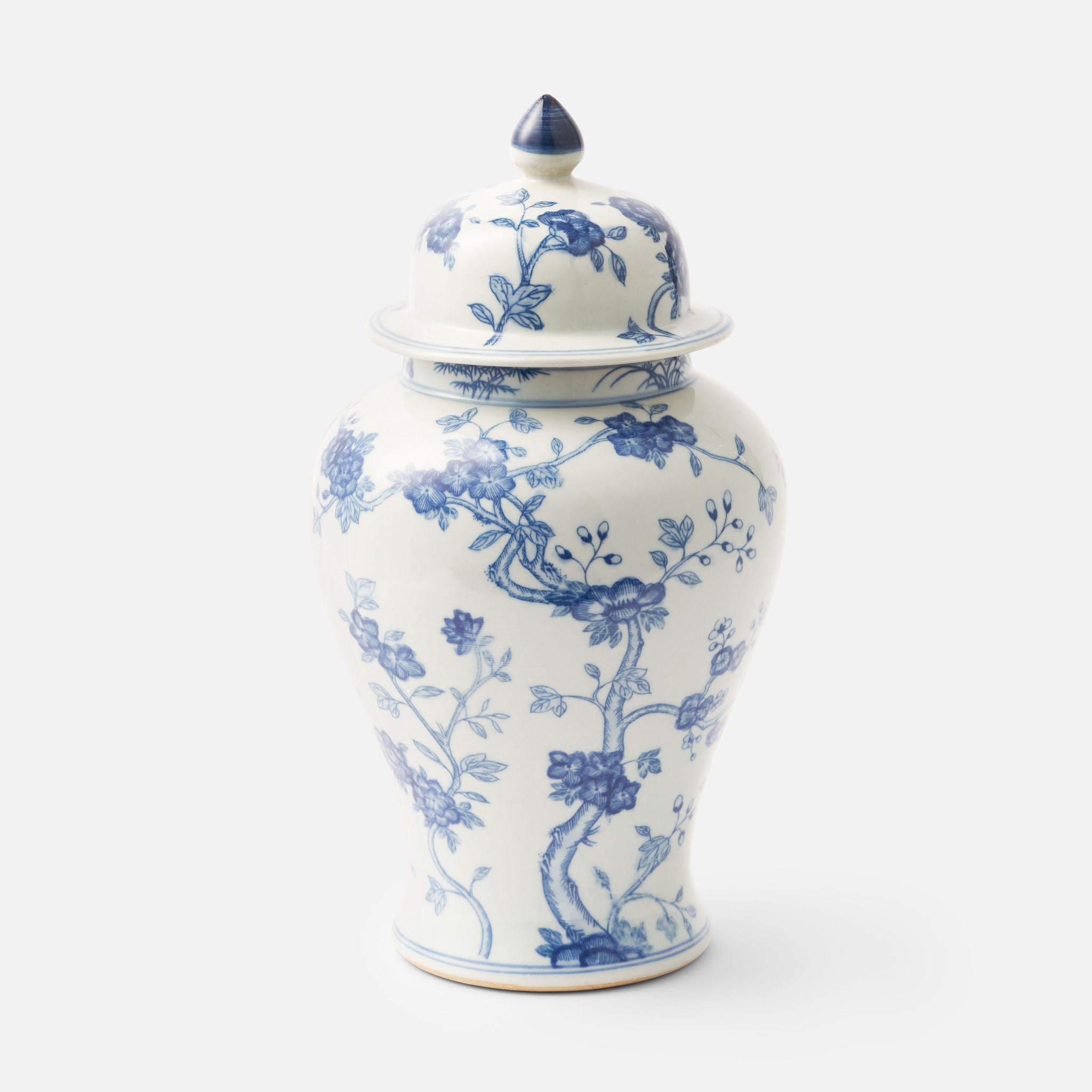 Hand Painted Clematis Ginger Jar - Blue and White